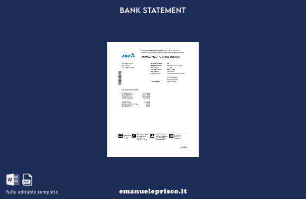 modello Excel di estratto conto bancario in stile verificato Australia ANZ